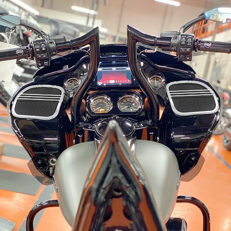 HDBUBALUS Motorbike Tri-Line Speaker Grills Cover Trim Mesh for Harley Road Glide FLTRX 2015 2016 2017 2018,Chrome - Image 2